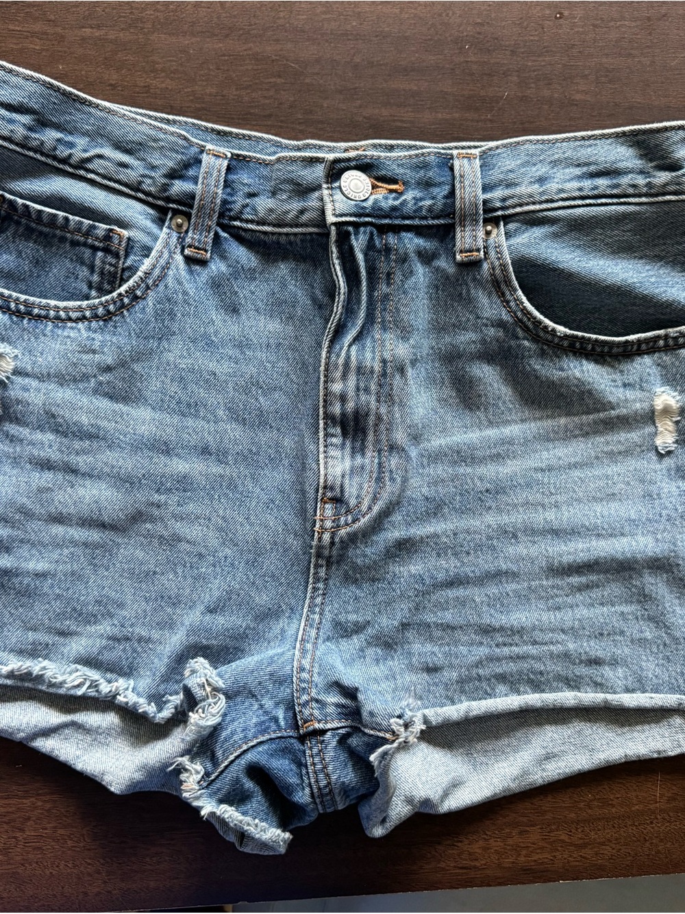 Uniqlo Light Blue Distressed Denim Shorts - Women